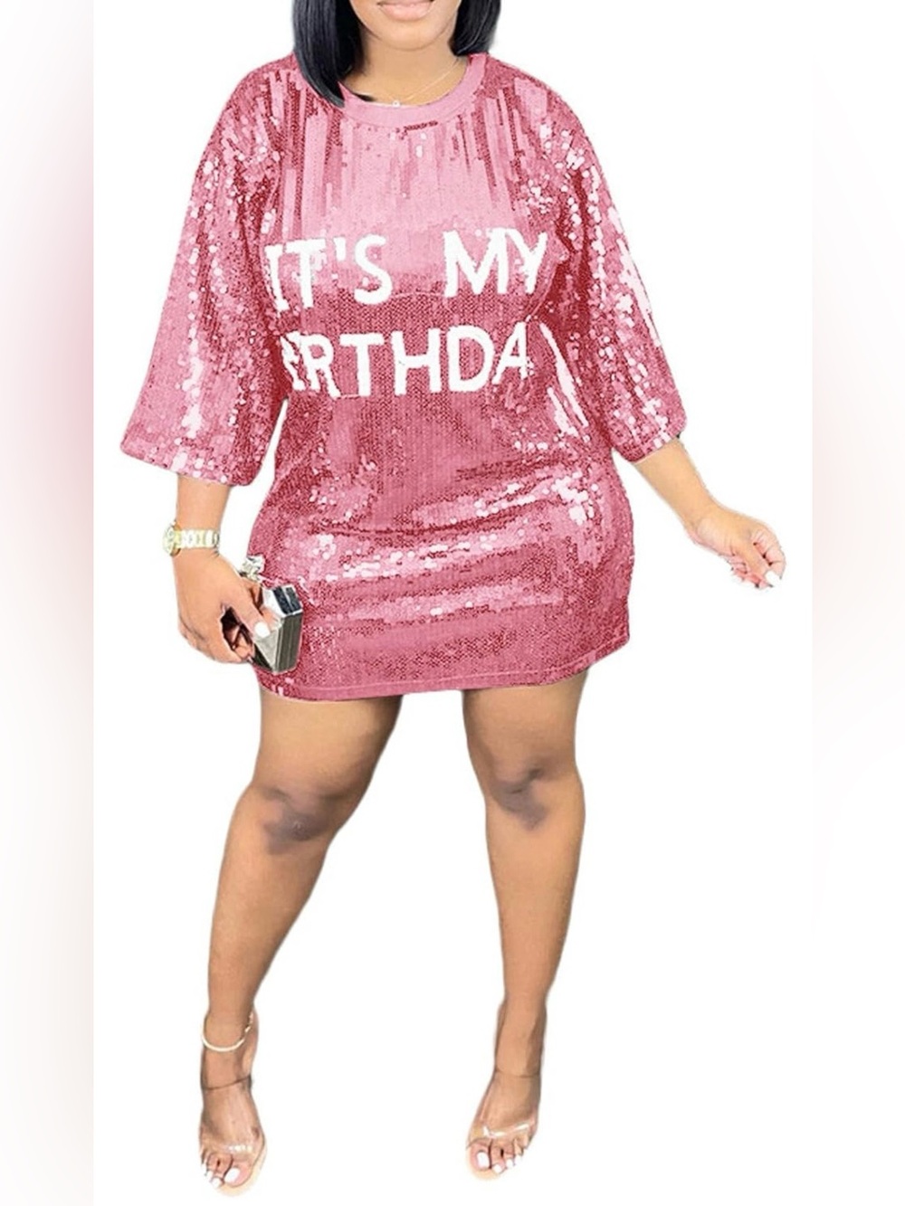 Pink Sequin Party Mini Dress with “It’s My Birthday” detail - Size: Small